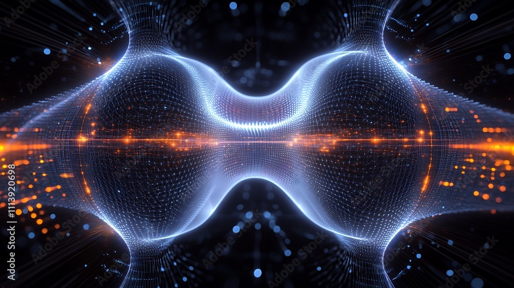 Poster futuristic abstract background with glowing lines and particle effects in a digital universe