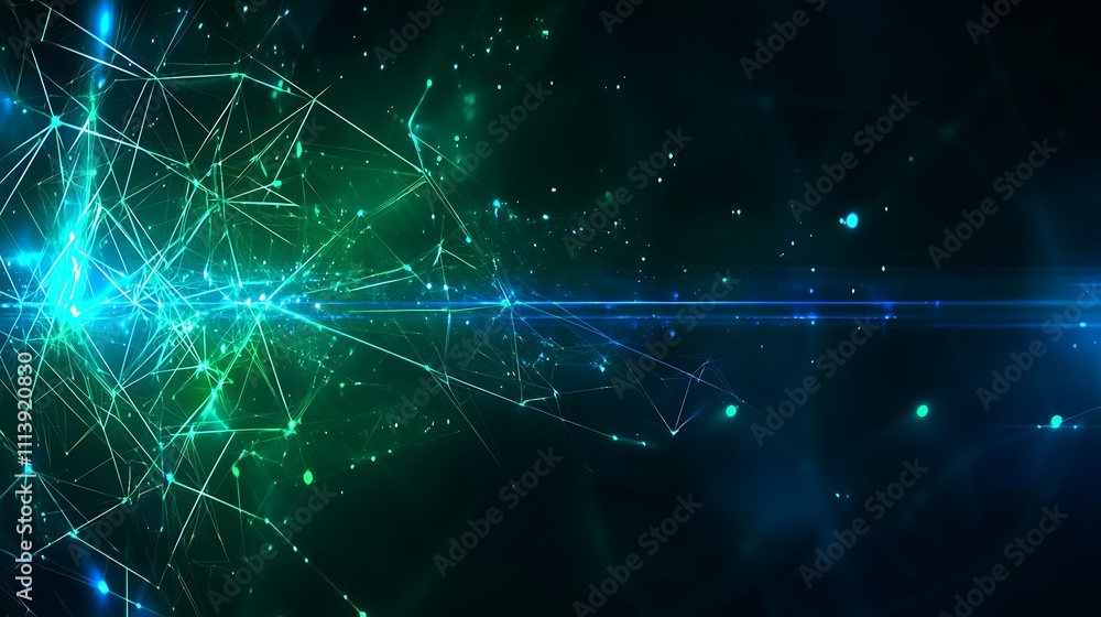 Poster futuristic abstract background with glowing network connections and dynamic light effects in dark en