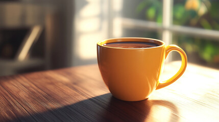 Fototapeta premium fresh cup of coffee on wooden table