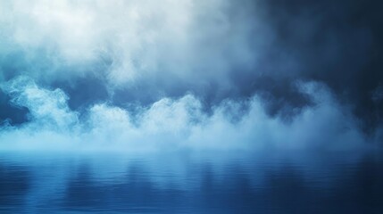 Fototapeta premium Fog or smoke, blue smog clouds on floor, isolated transparent special effect. Vector illustration, morning fog over land or water surface, magic haze. 