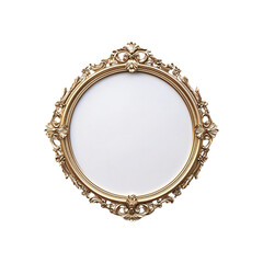 Ornate Gold Round Frame with Blank Center, Isolated on Black