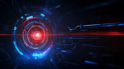 Obraz premium Futuristic Abstract Design with Bright Blue and Red Light Effects on Dark Background for Technology Themes