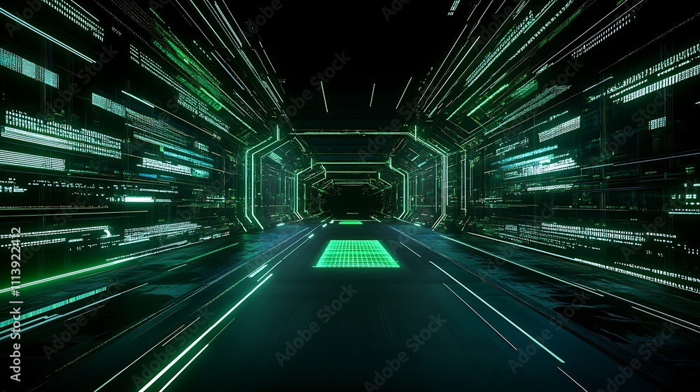 Aufkleber futuristic abstract digital background with neon green lines and light effects in a high-tech enviro