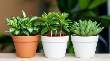 Obraz premium Automatic watering spikes inserted in pots for steady hydration