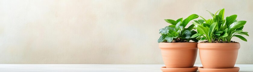 Obraz premium Clay pots for houseplants, promoting even moisture evaporation