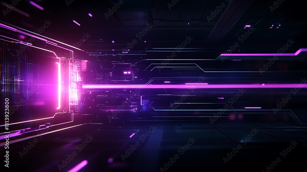 Aufkleber futuristic abstract digital tunnel with neon lights and circuit patterns in dark space environment