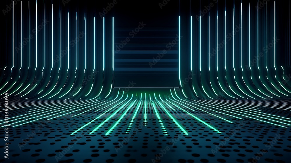 Poster futuristic abstract environment with bright neon lights and geometric patterns for creative projects