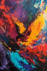 Vibrant Abstract Art: Colorful Swirls of Red, Blue, and Yellow in Dynamic Brush Strokes for Artistic Inspiration and Home Decor