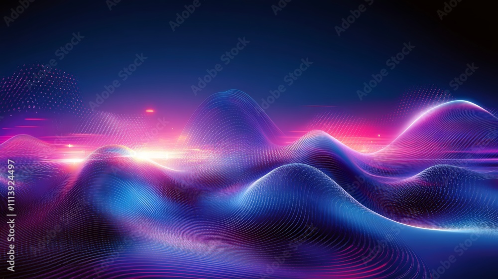 Poster futuristic abstract landscape with colorful gradients and wave patterns in digital art style