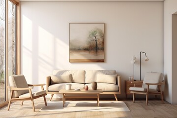 3d rendering white scandinavian style wood kitchen and dining room
