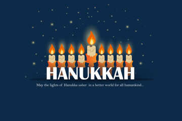 Hanukkah greeting card with candles. Happy Hanukkah, Jewish holiday background. Vector Hanukkah background with menorah