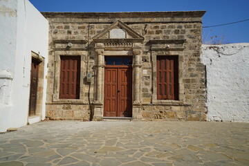 market and shops in the whitewashed streets of Lindos