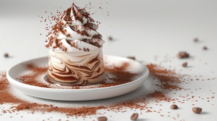 A delicious dessert featuring whipped cream and chocolate, garnished with cocoa powder.