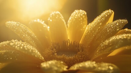 Golden Flower Petals Glistening With Dewdrops In Sunlight
