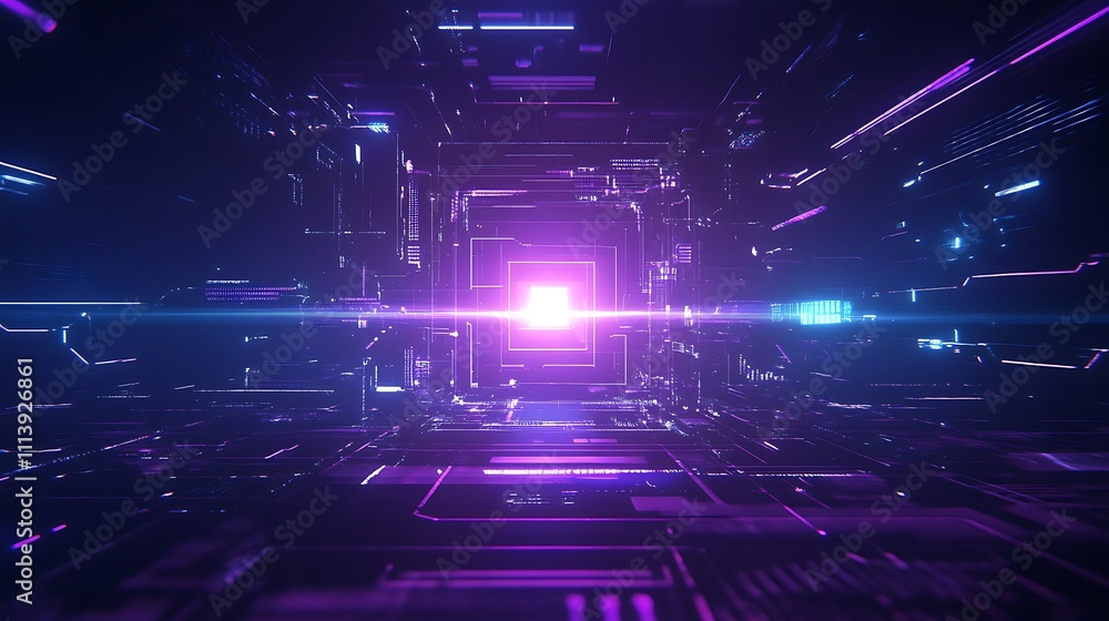 Poster futuristic abstract technology background with glowing lights and lines in digital space dynamics