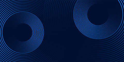 Abstract blue glowing geometric lines on dark blue background. Modern shiny blue circle lines pattern. Futuristic technology concept. Suit for cover, poster, banner, brochure, header, website