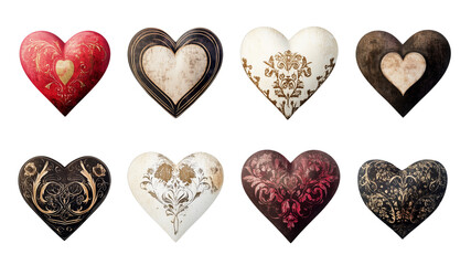 Obraz premium Valentine's Set of 8 Light-Coloured Vintage Hearts - Love Clipart without Background