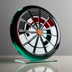 Glass sculpture of dartboard with green to red gradient, smooth glossy finish, capturing detailed design and craftsmanship, generative ai