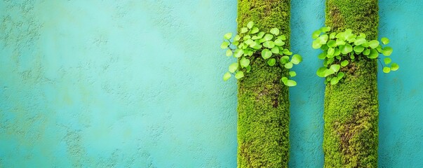 Moss poles kept moist to support hydration for climbing plants