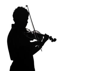 a silhouette of a person playing a violin
