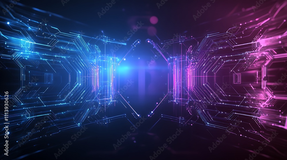 Poster futuristic digital abstract background with glowing lines and high-tech circuit patterns in blue and