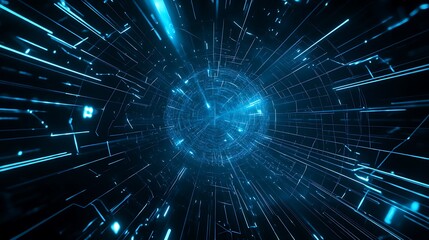 Obraz premium Futuristic Digital Abstract Background with Light Trails and Glowing Particles in Deep Space Environment