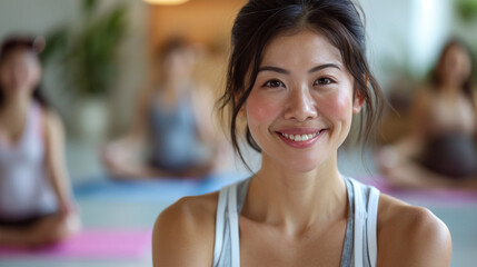 Pregnancy yoga practice, promoting health and relaxation for both mother and baby. Asian woman with yoga mat and big childbelly. Prenatal wellness, serenity, and maternal strength. 