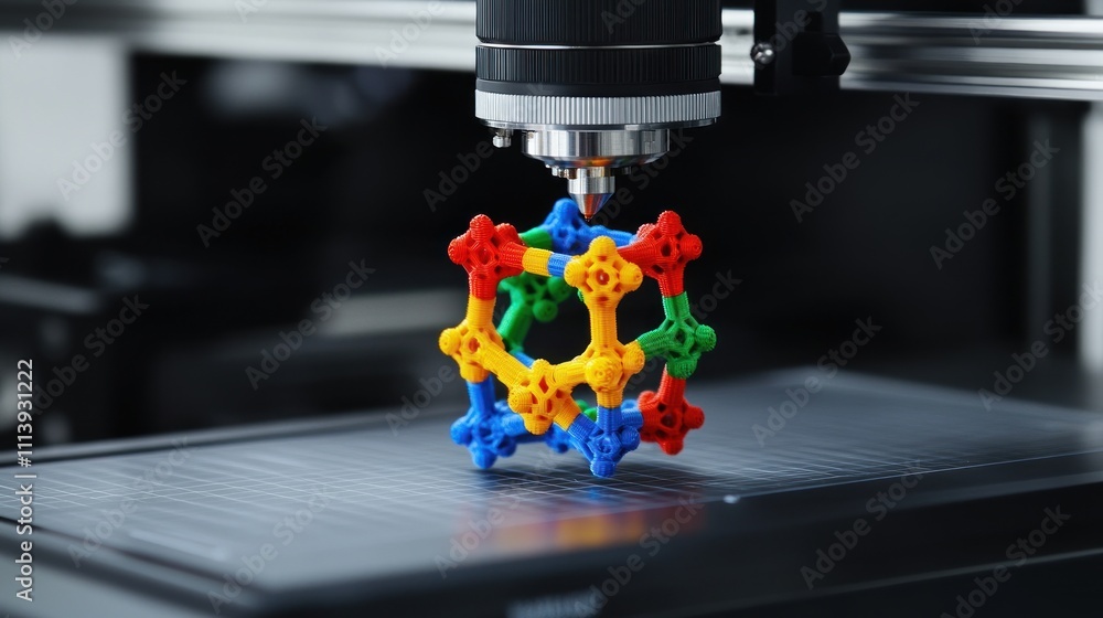 Poster colorful 3d printed geometric cube model creation process