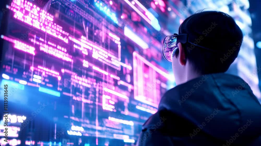 Aufkleber a young person explores a vibrant digital world using advanced virtual reality technology. bright ne