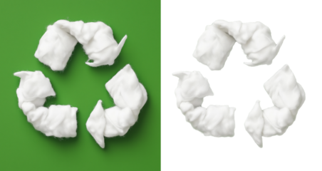 white cotton recycle symbol on white background, creative eco recycling icon cutout png