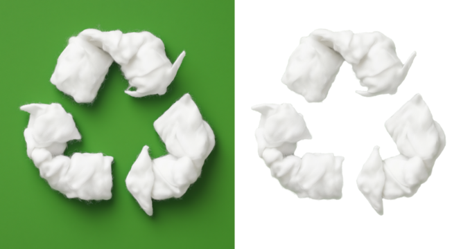 white cotton recycle symbol on white background, creative eco recycling icon cutout png