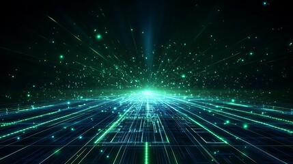 Obraz premium Futuristic Digital Landscape with Bright Particles and Lines in a Dark Space Environment