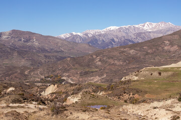 High mountains of the Caucasus in the snow. Ismailly. Azerbaijan.