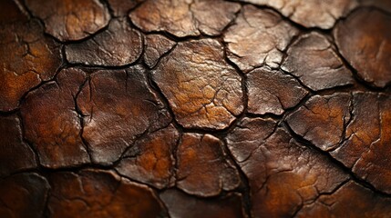 Close-up of cracked, dark brown, textured surface.