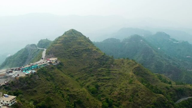 Aerial view of himalayan mountains at arki near solan in himachal pradesh, India