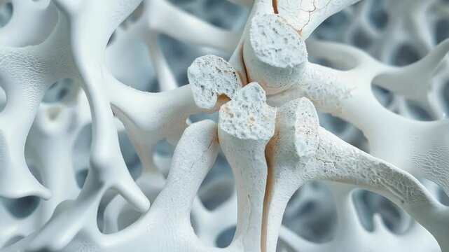 Bone structure close up revealing intricate textures and porous details, emphasizing complexity of anatomy and unique patterns in medical study.