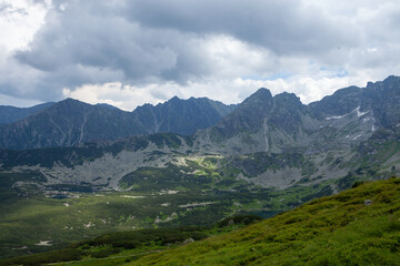 Dramatic Mountain Range under Cloudy Sky