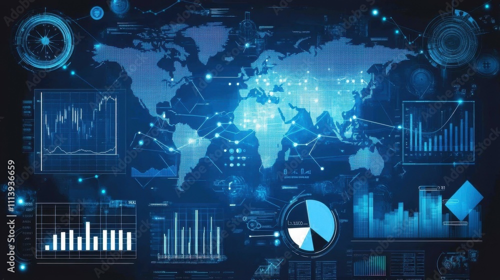 Poster futuristic global data analytics and visualization