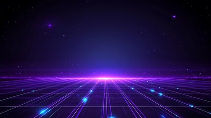 Fototapeta premium Futuristic Digital Landscape with Neon Lights and Sparkling Stars Creating an Otherworldly Ambiance