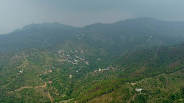 Aerial view of himalayan mountains at arki near solan in himachal pradesh, India