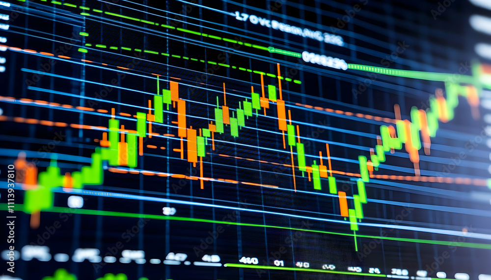 Aufkleber close-up shot of a vibrant stock market chart displayed on a computer screen, showcasing dynamic pri