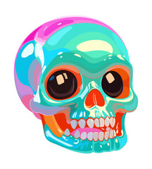 Bright glossy skull. Vector isolated illustration. Cute jelly skull in vivid colors