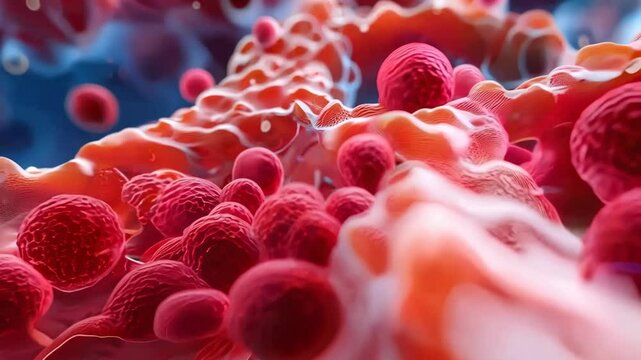 Colorful microscopic view of blood cells and plasma vibrant abstract journey through biology and intricate details