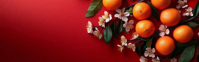 Chinese New Year Decorations with Red Background and Oranges