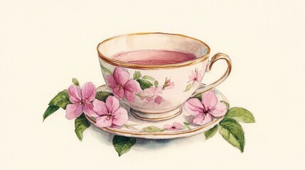 Vintage Floral Teacup Illustration