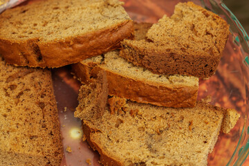 Slices of delicious banana bread, perfect for a sweet treat or snack.  Enjoy the moist texture and subtle sweetness!