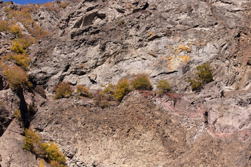 Beautiful, interestingly shaped mountains near the village of Lahij.