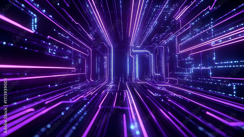 Poster futuristic digital space with neon light waves in flows of technology background for high-tech conce