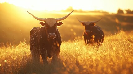 The Cattle in Golden Sunset