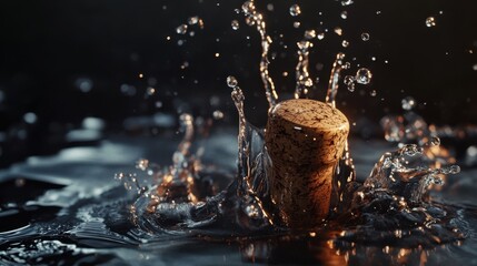 The Cork Splashes in Water